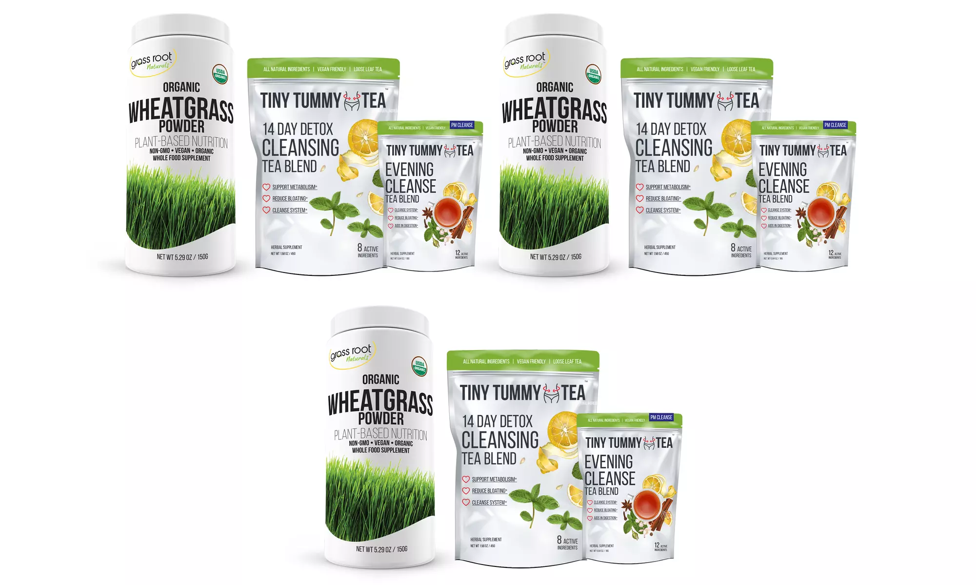 Tiny Tummy Tea AM/PM Detox Tea and Grass Root Naturals Wheatgrass Powder - Second Medium