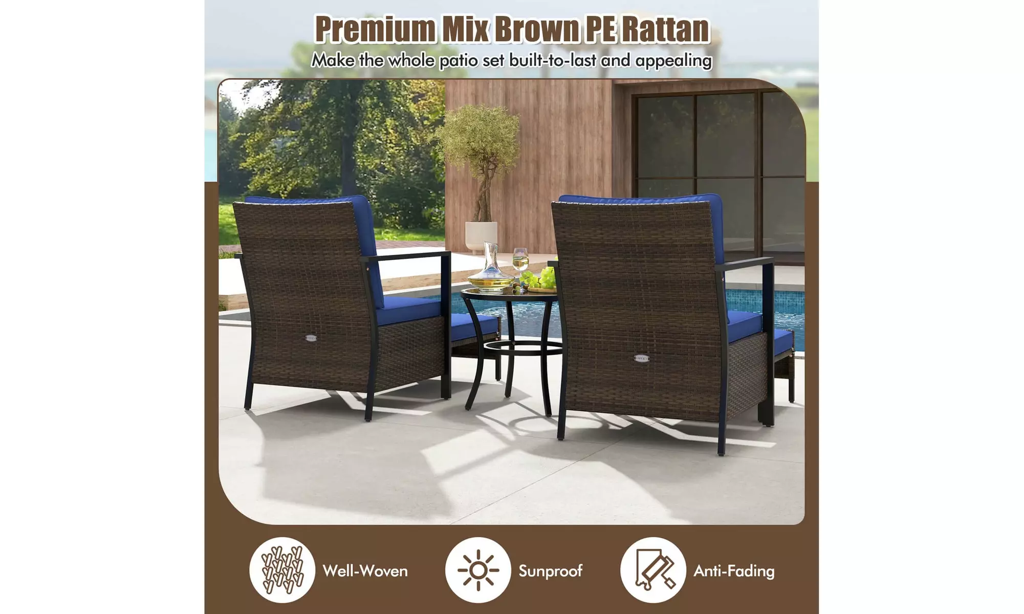 Costway 5 PCS Outdoor Furniture Set Rattan Chairs & Ottomans with Coffee Table