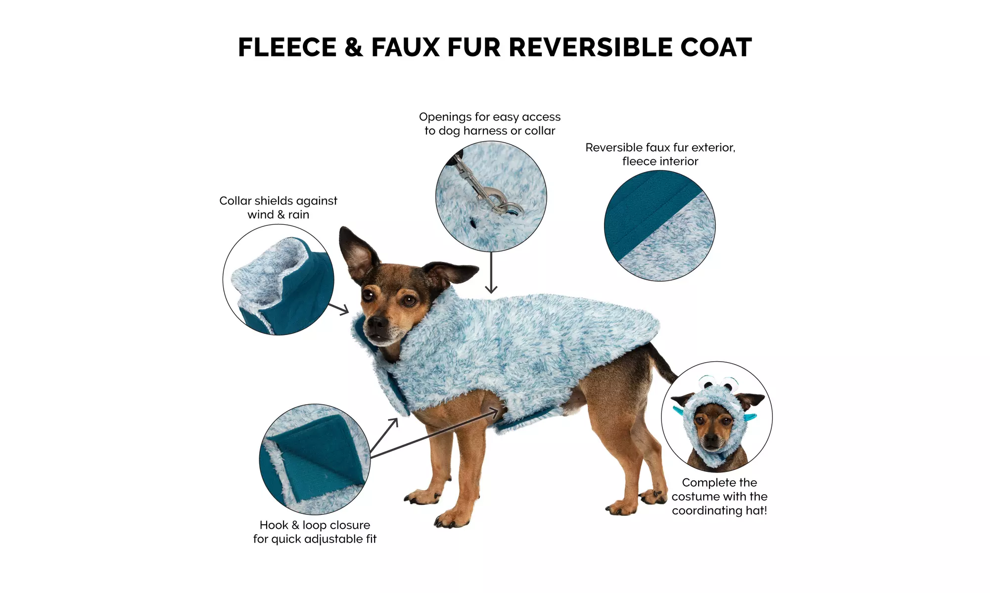 FurHaven Flex-Fit Faux Fur Warn and Cozy Reversible Dog Coat