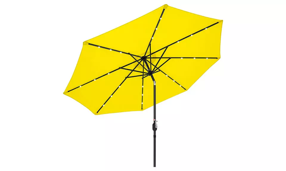 10ft Solar Powered Aluminum Polyester LED Patio Umbrella w/Tilt Adjustment - Second Medium