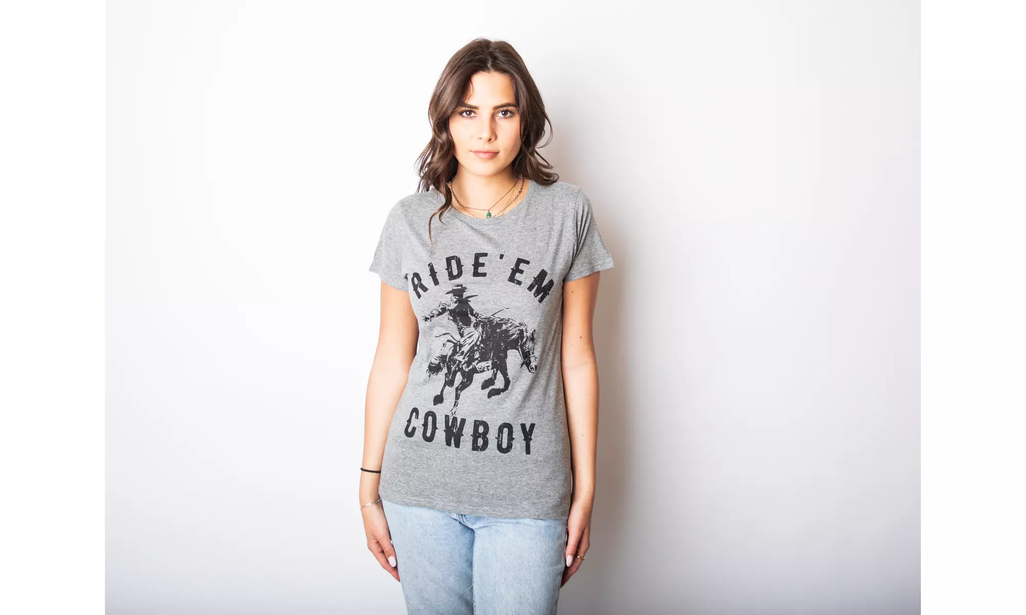 Womens Ride Em Cowboy Cowgirl Rodeo T shirt Funny Saying Cute Graphic Tee - Primary Image