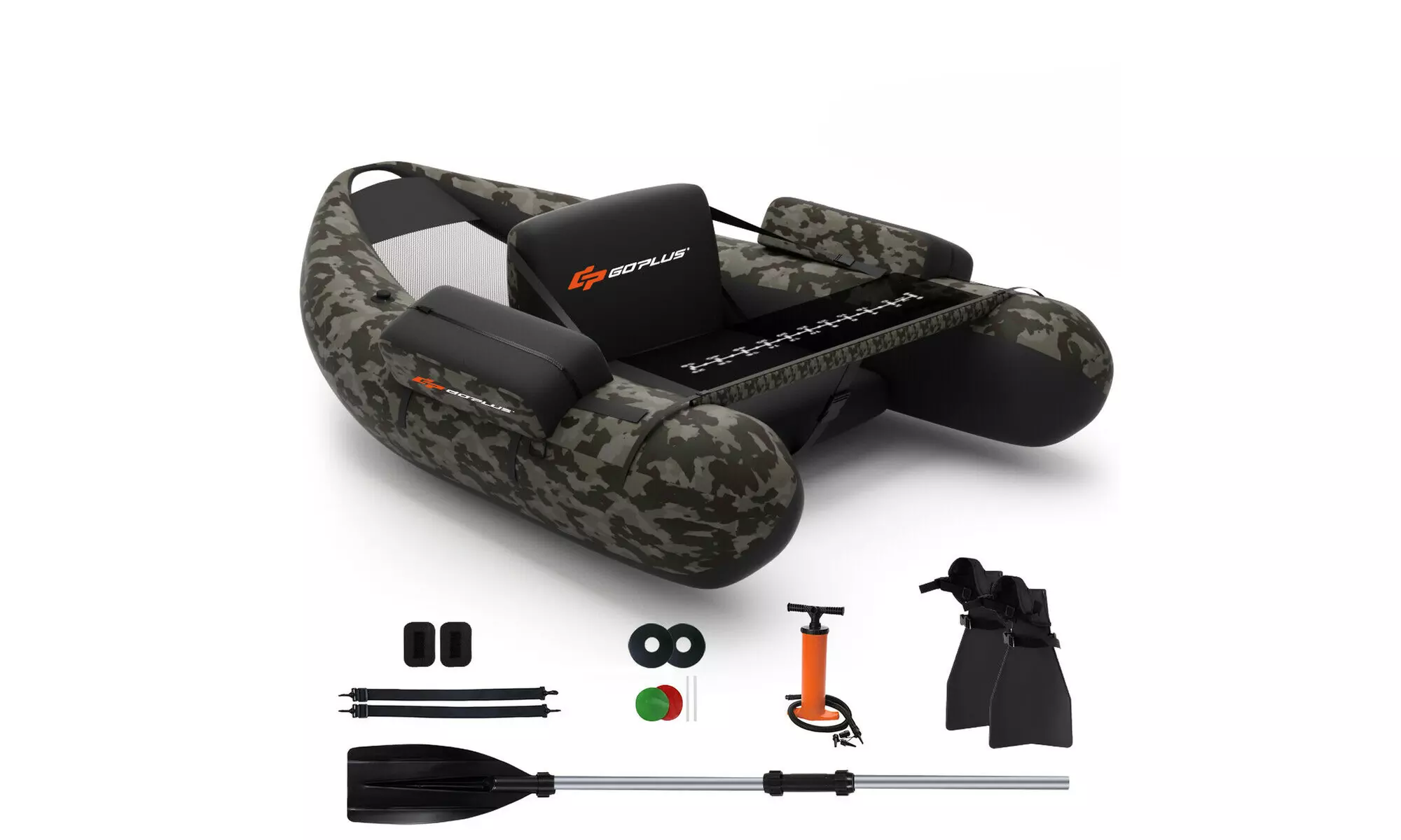 Inflatable Fishing Float Tube w/Adjustable Straps & Storage Pockets & Fish Ruler - Primary Image