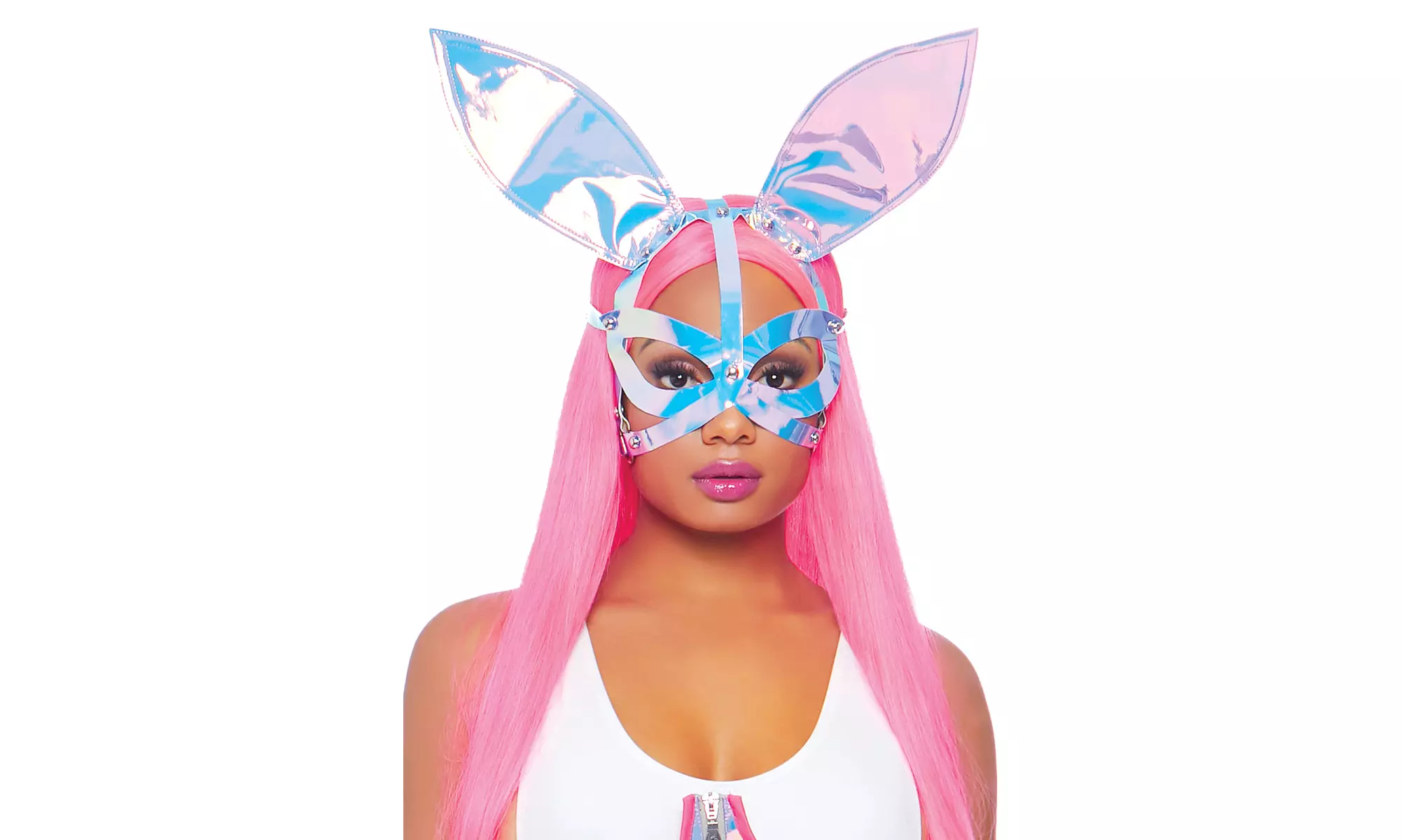 Leg Avenue Women's Holographic Vinyl Bunny Ear Mask - Primary Image