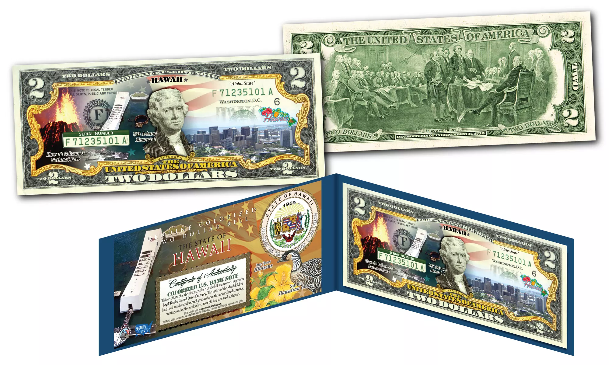 Official Genuine Legal Tender U.S. 2 Dollar Bills Honoring America's 50 States 