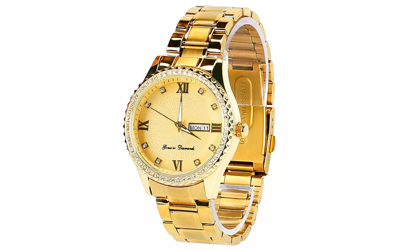 Gold Faux Men’s Watch Casablanca, a rectangular watch in brushed gold with white dial main image 2