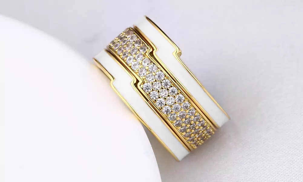 18K Gold Plated Micro Crystal Enamel Band Ring - Two Options Available - Primary Image