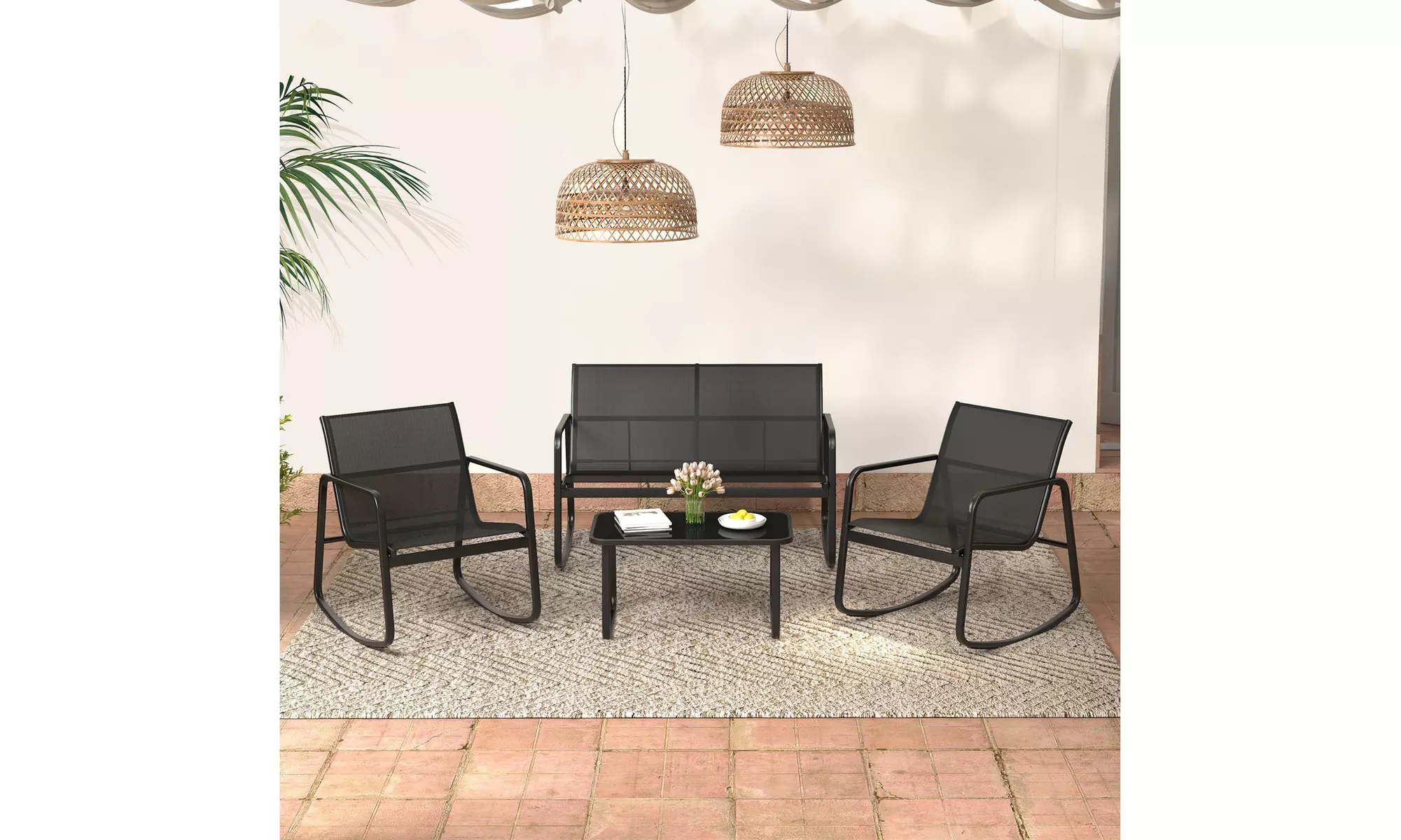 Costway 8- or 4-Piece Patio Rocking Chairs and Loveseat with Glass-Top Table