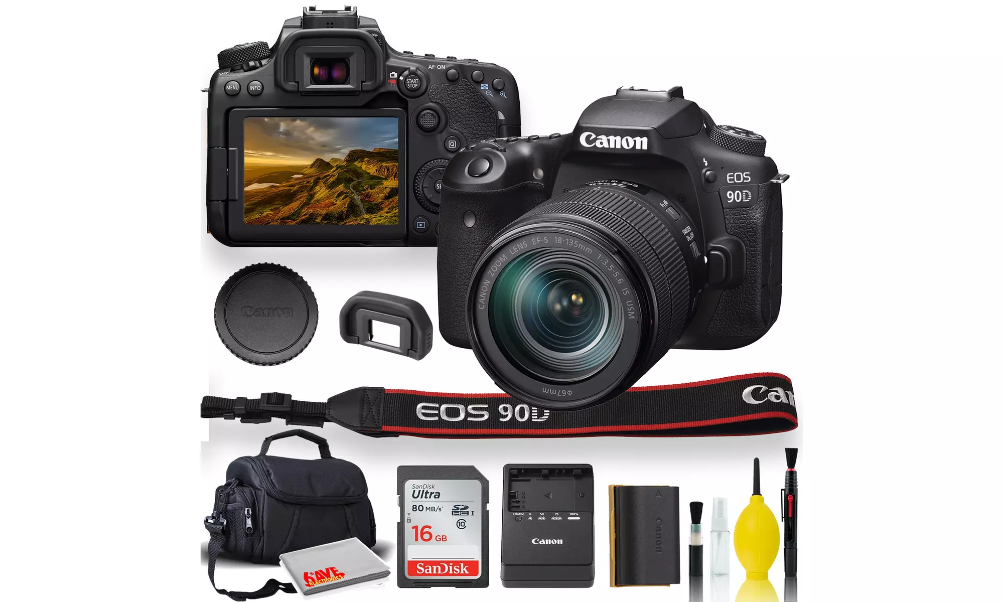 Canon EOS 90D DSLR Camera with 18-135mm Lens - Starter Bundle Set - Primary Image