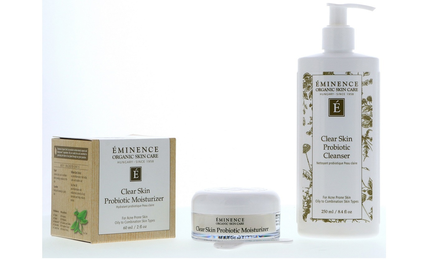 Eminence Clear Skin Probiotic Cleanser 8.4 oz , Moisturizer 2 oz Set