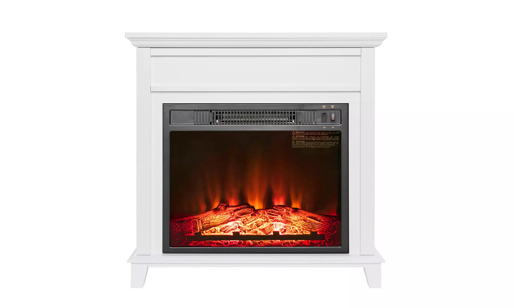 AKDY 27 in. White Wooden Mantel Freestanding Logs Electric Fireplace Heater - Primary Image