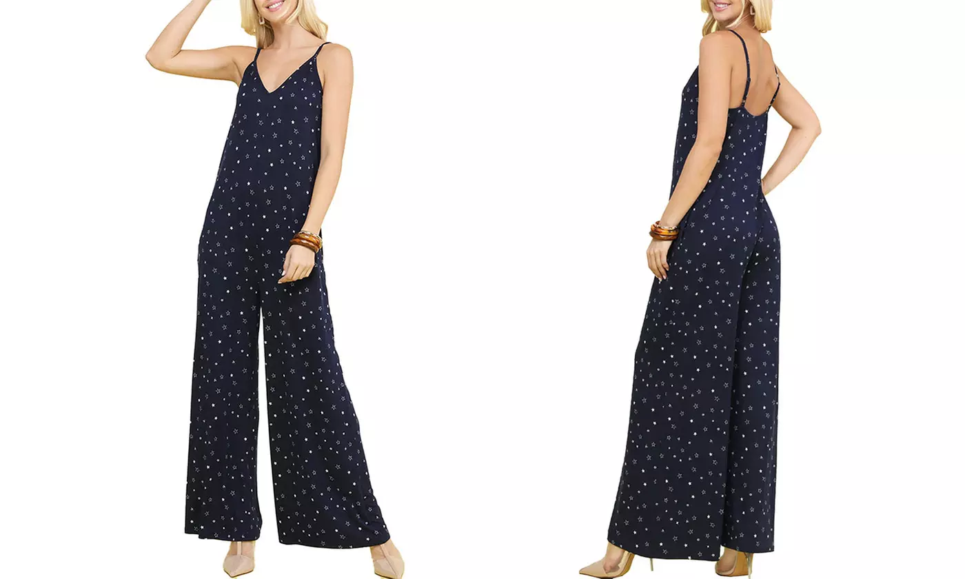 Doublju Women's V-Neck Wide Leg Romper Jumpsuit - Second Medium