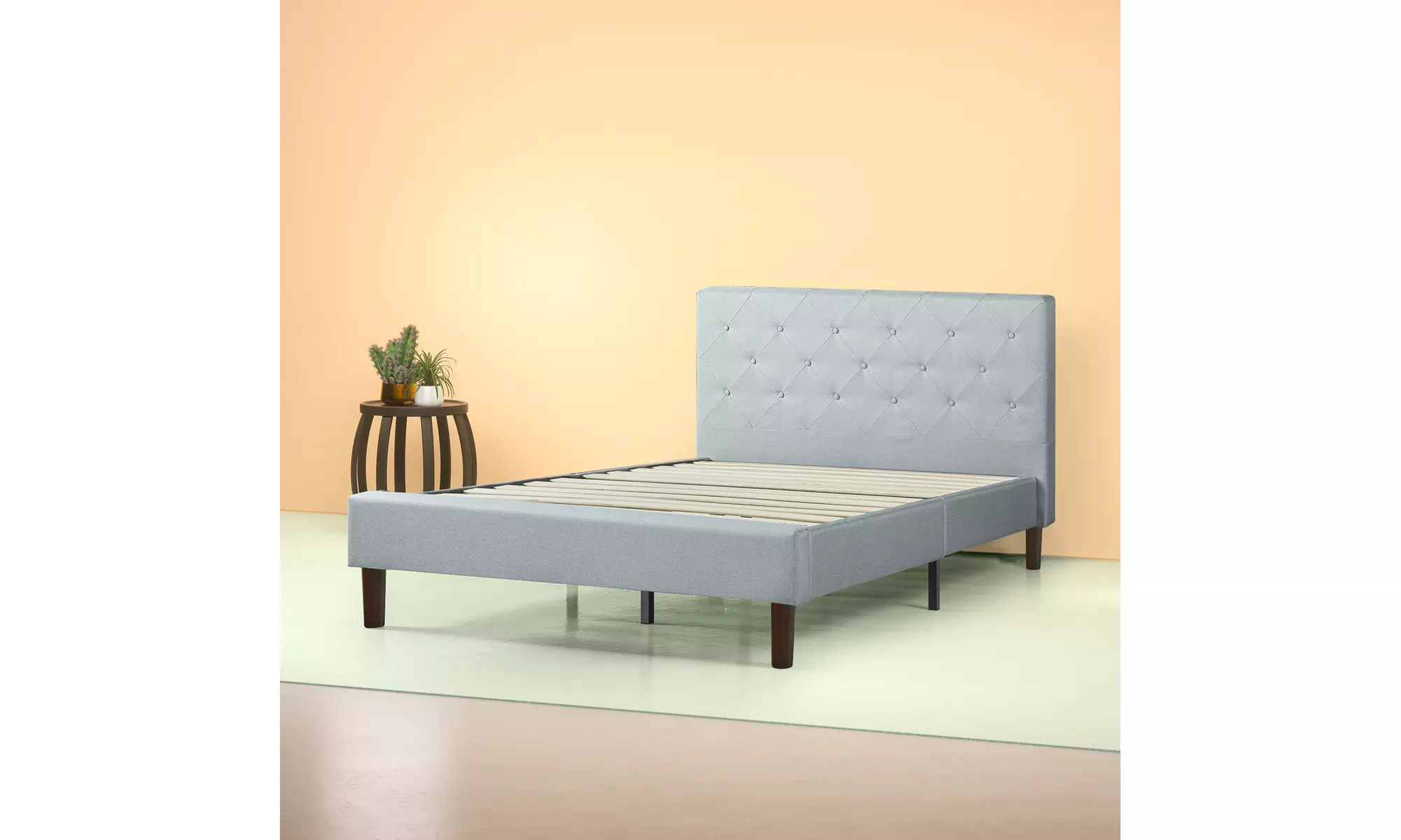 Zinus Shalini Upholstered Diamond Stitched Platform Bed, Sage Grey - Primary Image
