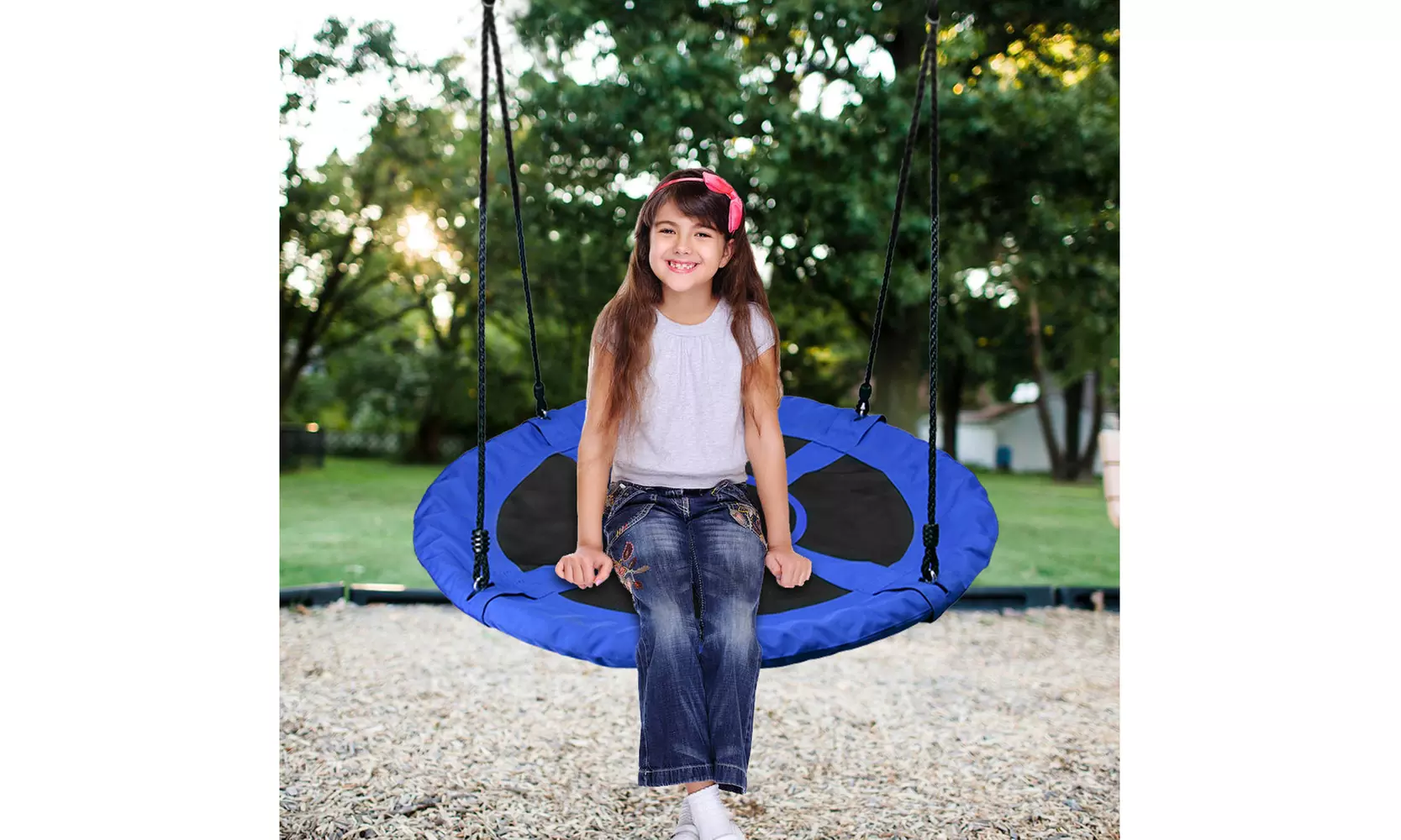 ENS Giant 40" Flying Saucer Tree Swing, Bonus Flags, Steel Frame - Primary Image