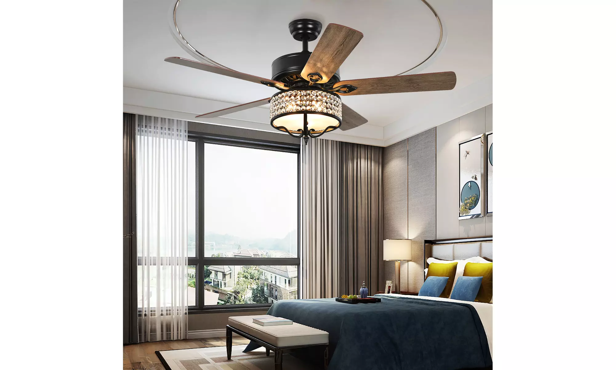 52'' Ceiling Fan With Light Modern Chandelier Fan with Reversible Blades - Primary Image