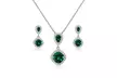 Emerald & White Topaz Dangle Earrings & Necklace Set in 925 Silver - Second Medium