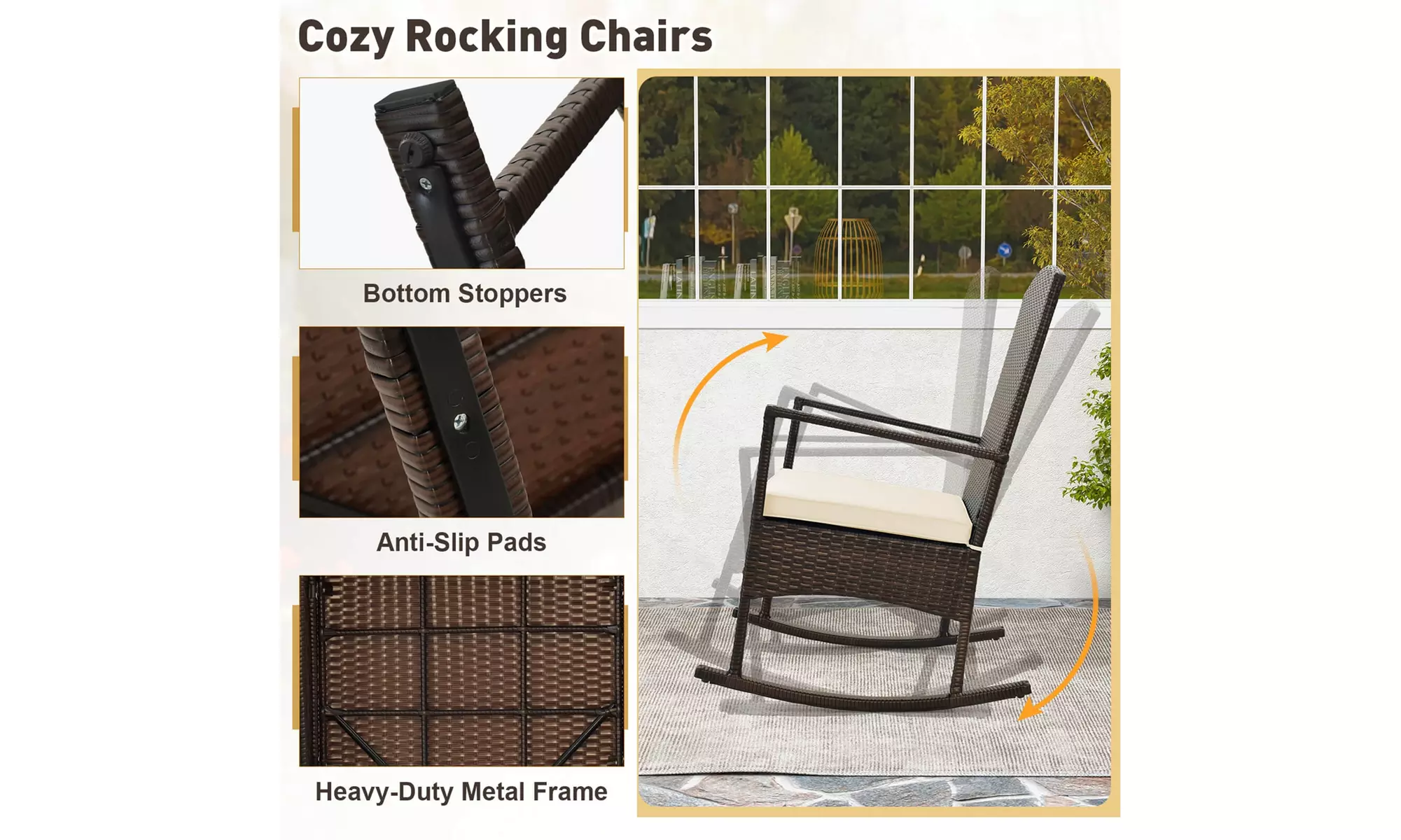 Costway 3 Piece Wicker Patio Set With Rocking Chairs & 2-Tier Coffee Table