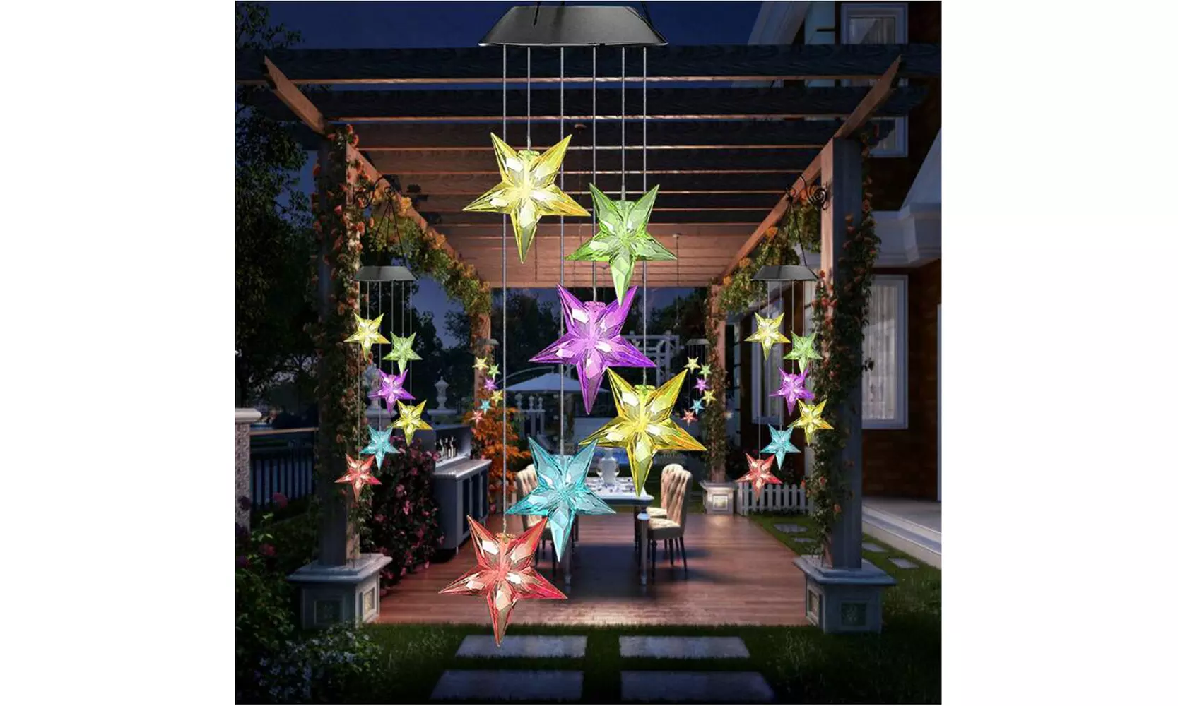 Star Shaped Solar Light Wind Chime - LED Changing Multi Color Decorative Lights - Primary Image
