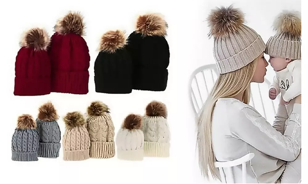 Mom and Baby Pom Pom Hat Set (2-Piece) - Primary Image