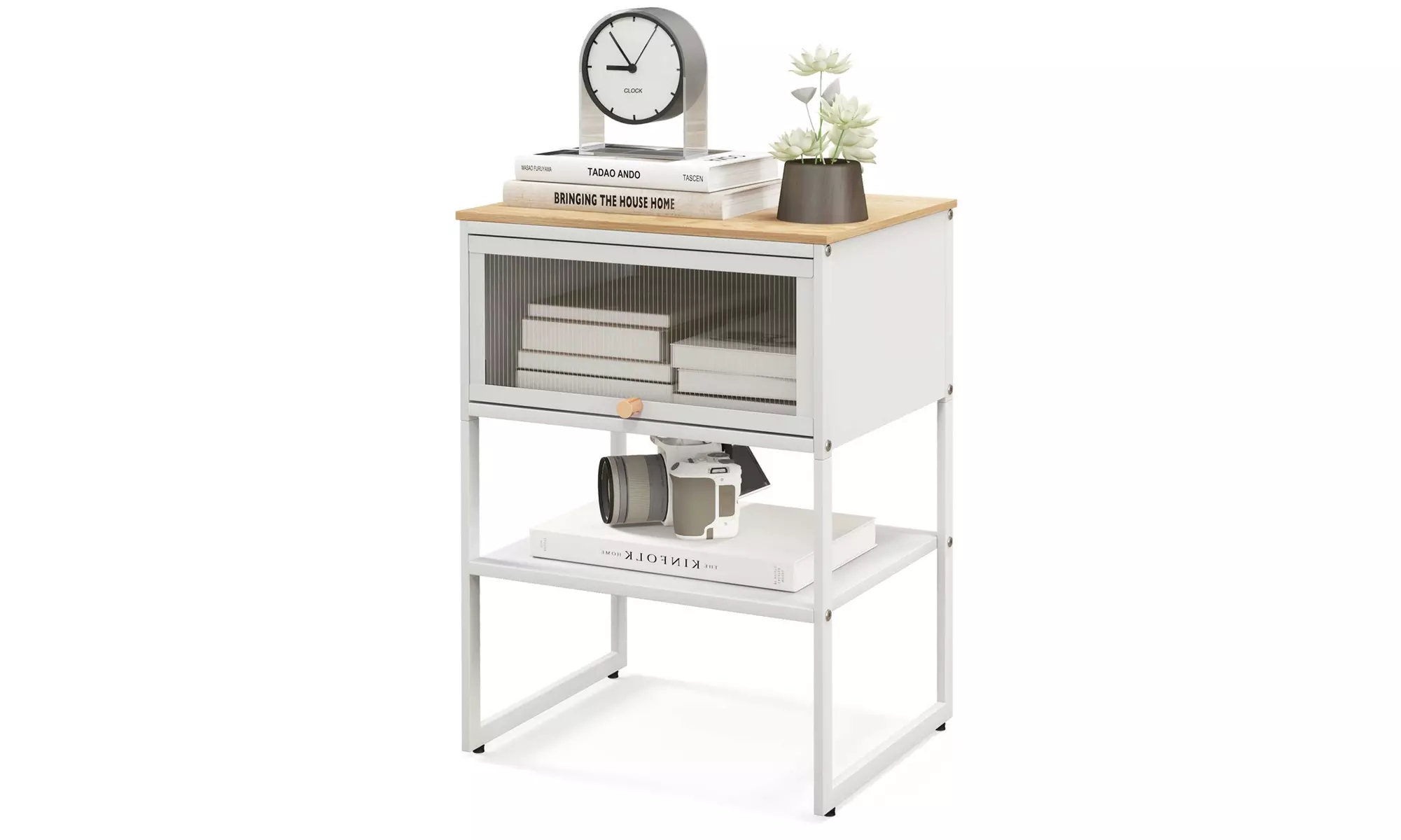 Costway 1 or 2 PC Set Home Nightstand 3-Tier Storage Table with Door Open Shelf