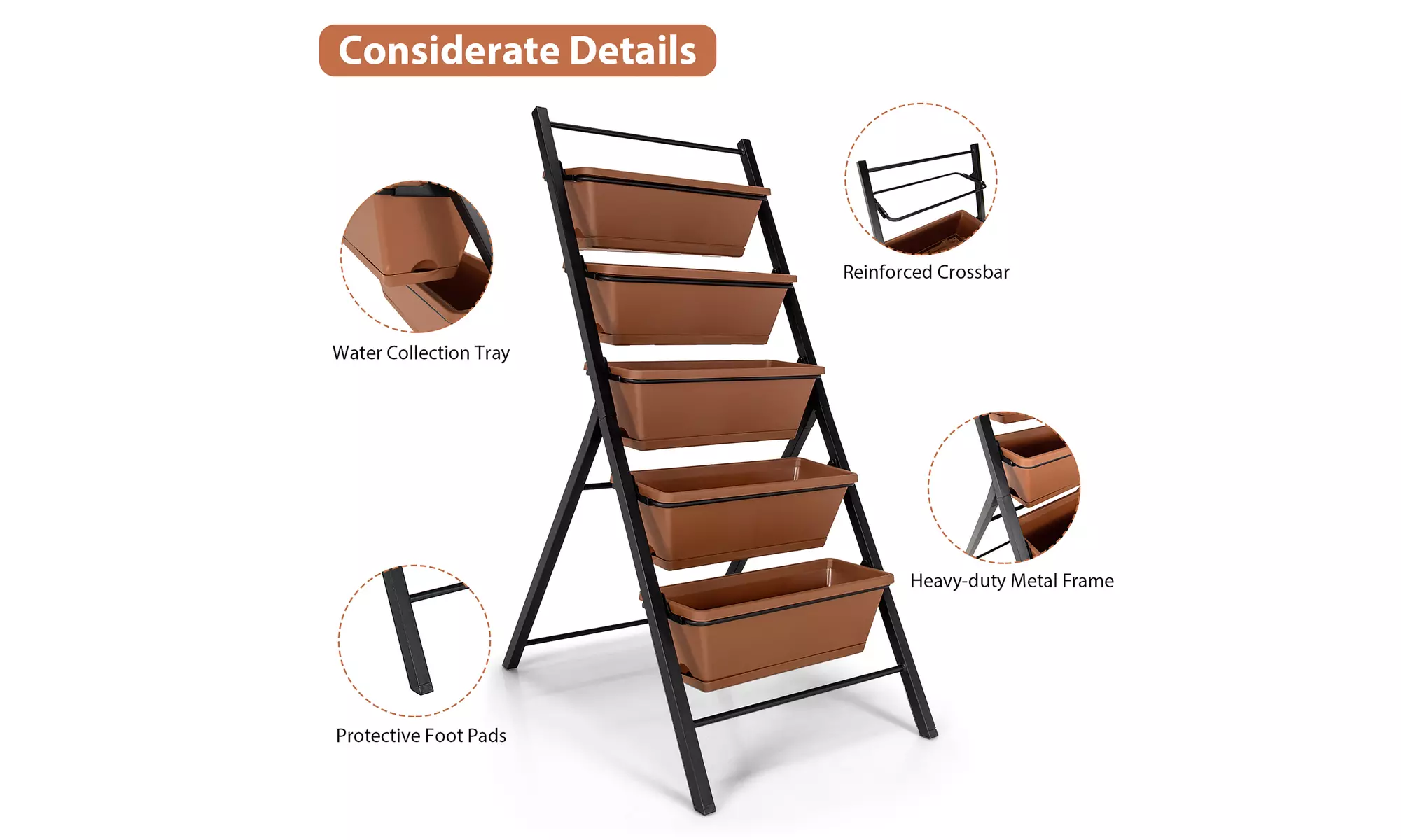 5-tier Vertical Garden Planter Box Elevated Raised Bed w/5 Container
