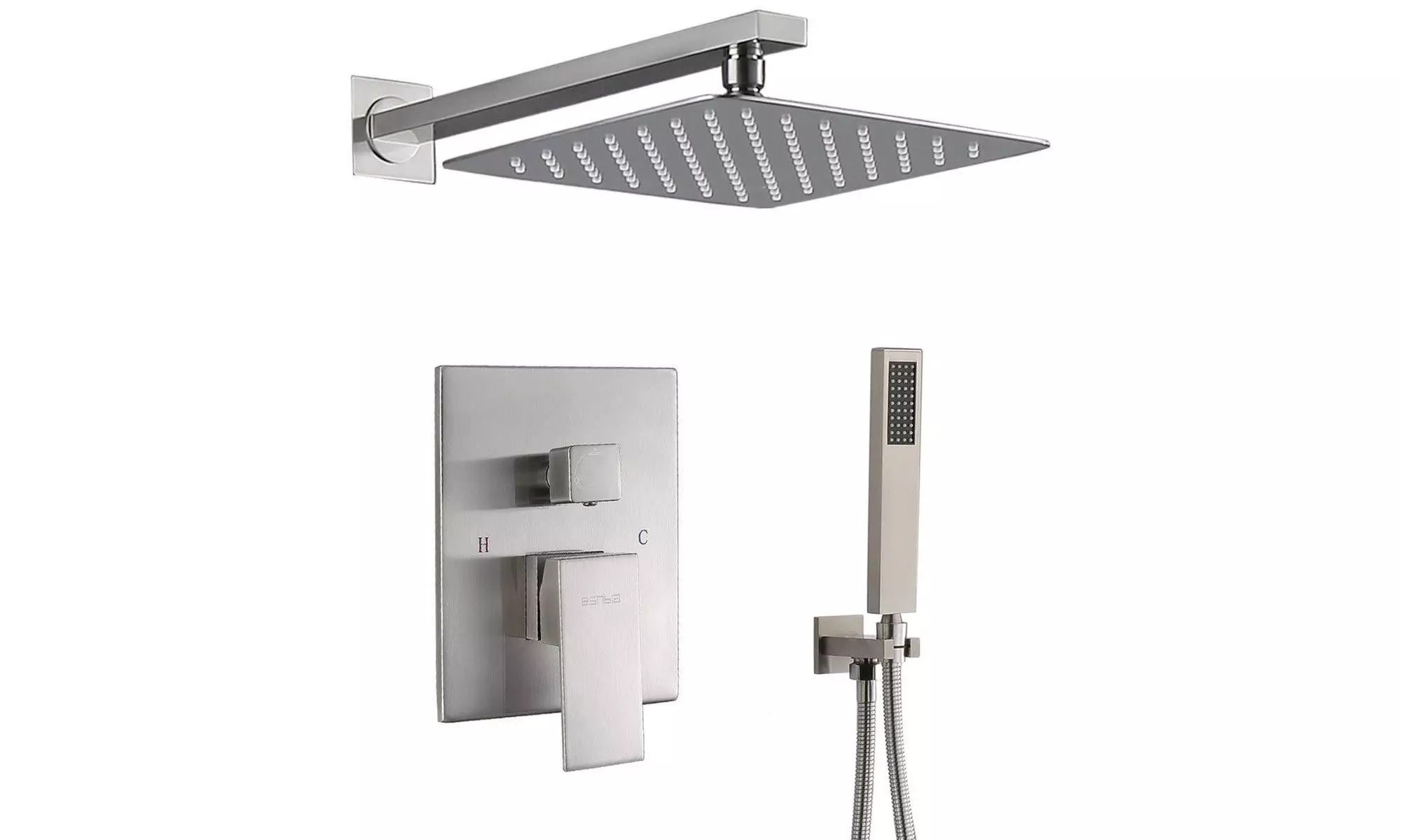 Shower Faucet System Set Brushed Nickel 8 inch Rainfall With Concealed Box Valve - Primary Image