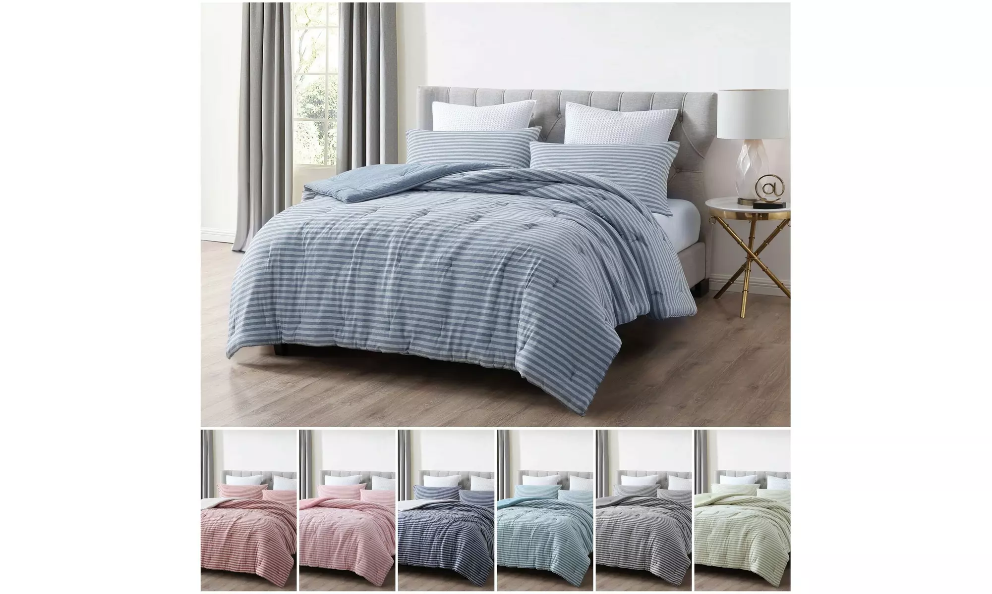 Chezmoi Collection Levi Premium Striped Heather Jersey Knit Cotton Comforter Set - Primary Image