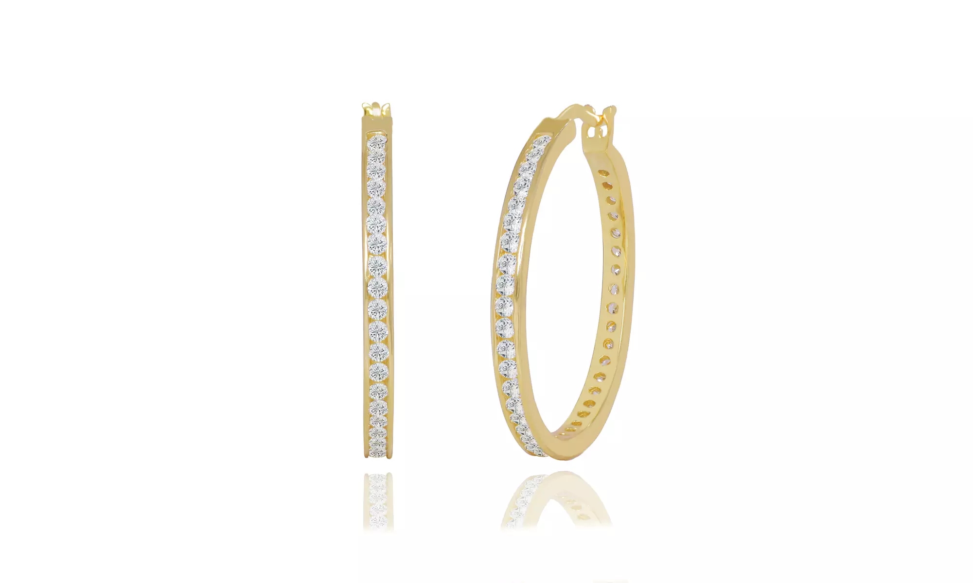 Cubic Zirconia Channel Set Hoop Earrings in Sterling Silver 
