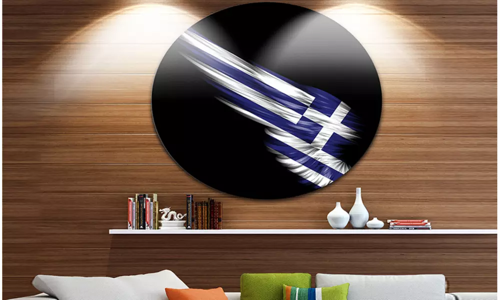 Wing with Greece Flag' Large Contemporary Circle Metal Wall Arts - Primary Image