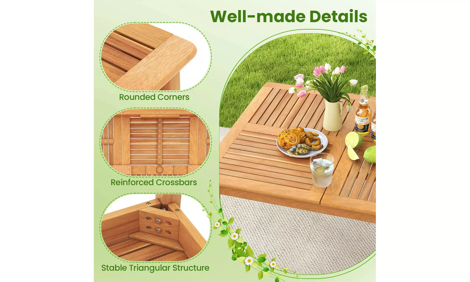 Costway 6/8-Person Outdoor Acacia Wood Dining Table with 1.96" Umbrella Hole
