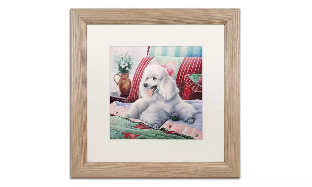 Jenny Newland 'White Poodle' Matted Birch Framed Art - Second Medium
