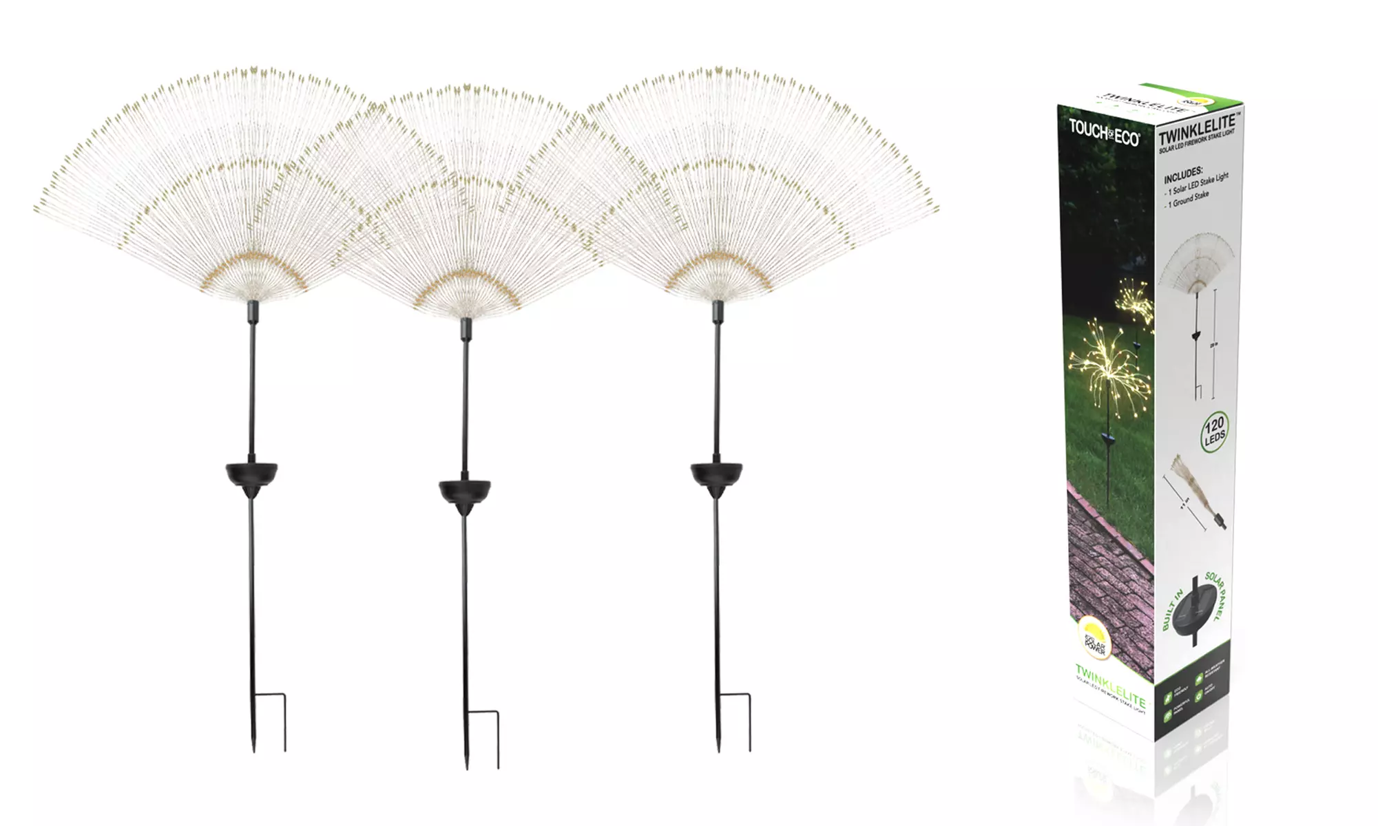 Up to Three-Pack Touch Of ECO Solar LED Sparkler-Design Outdoor Stake Light