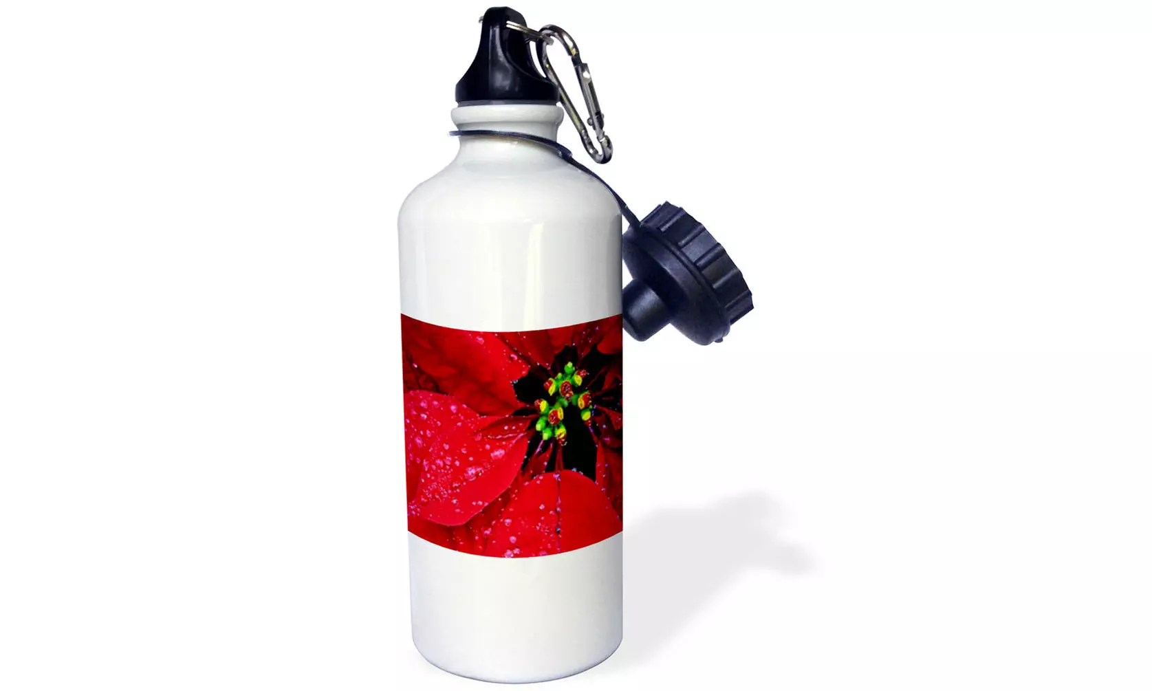  Water Bottle Red Poinsettia With Dew Closeup  - Primary Image