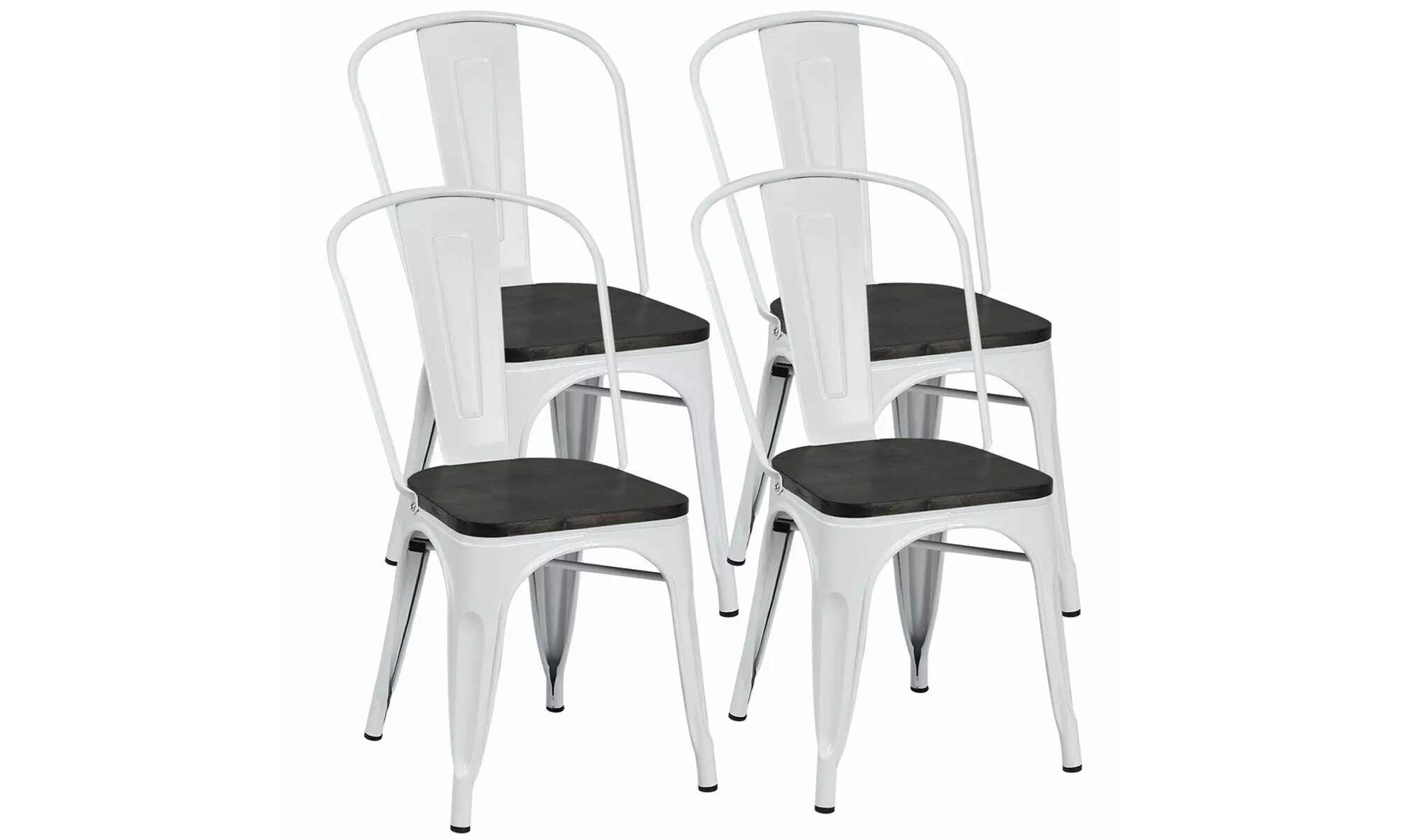 Costway Set of 4 Tolix Style Metal Dining Side Chair Wood Seat Stackable