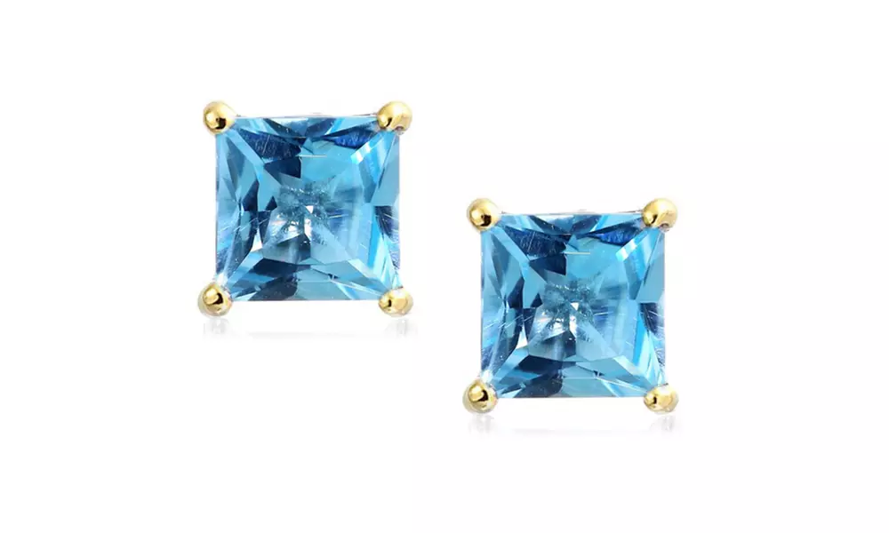2.00 CTW Princess-cut Birthstone Studs in 14K Solid Gold by Jacmor