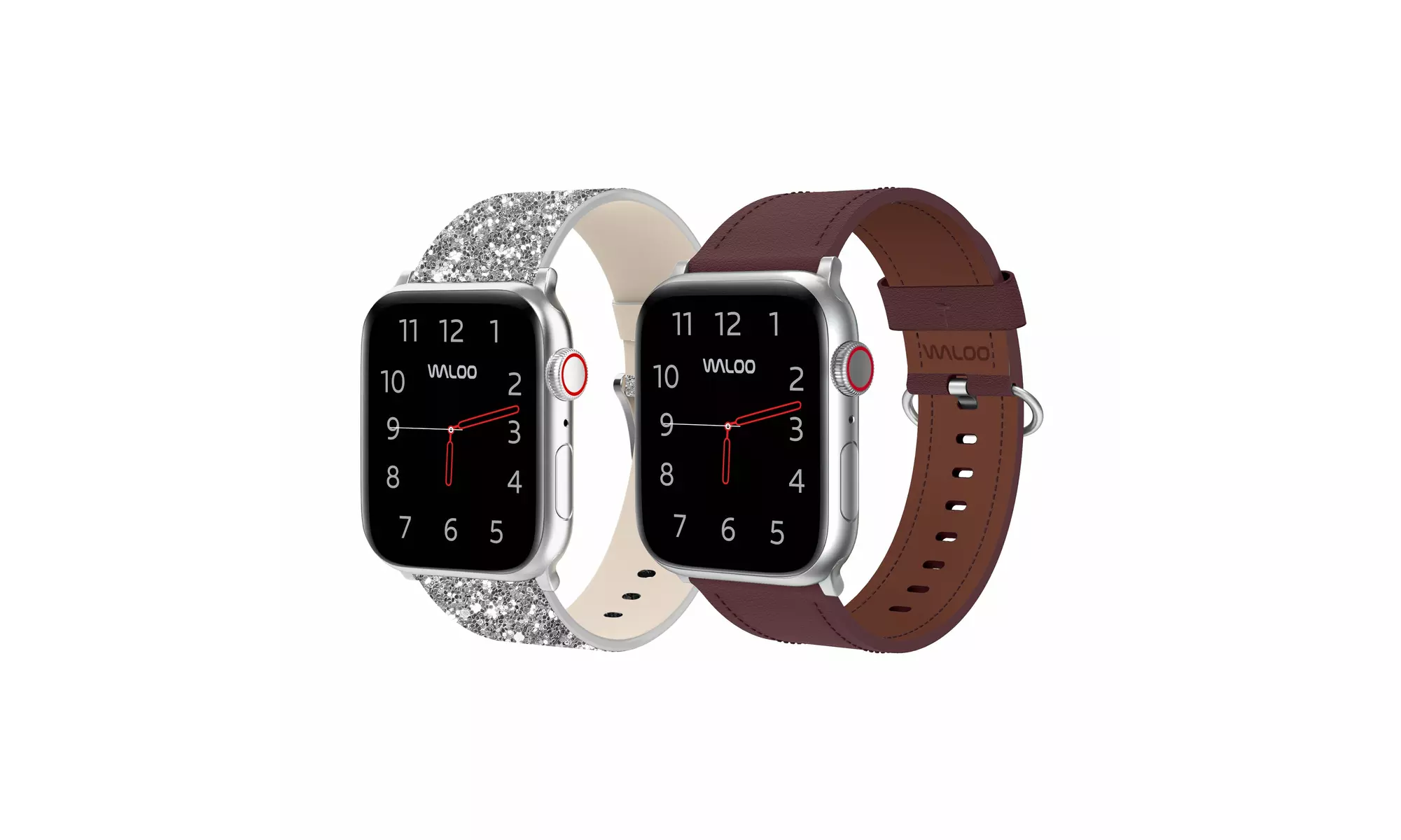 Waloo 2-Pack Leather Bling and Classic Leather Apple Watch Bands