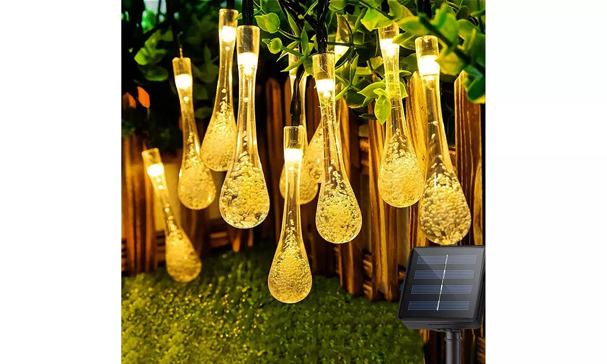 Sowaz 20 ft. Solar Waterdrop string light patio garden warm color - Primary Image