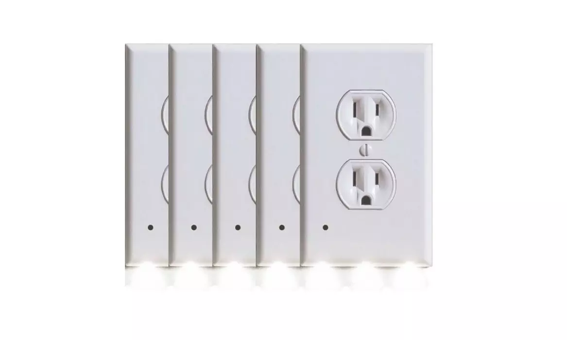  5-Pack Outlet Cover with Built-In LED Night Light - 2 Styles  - Primary Image