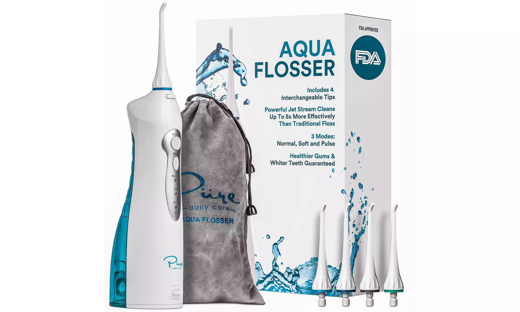 Pure Daily Care Water Flosser with 4 tips and Travel Bag - Primary Image