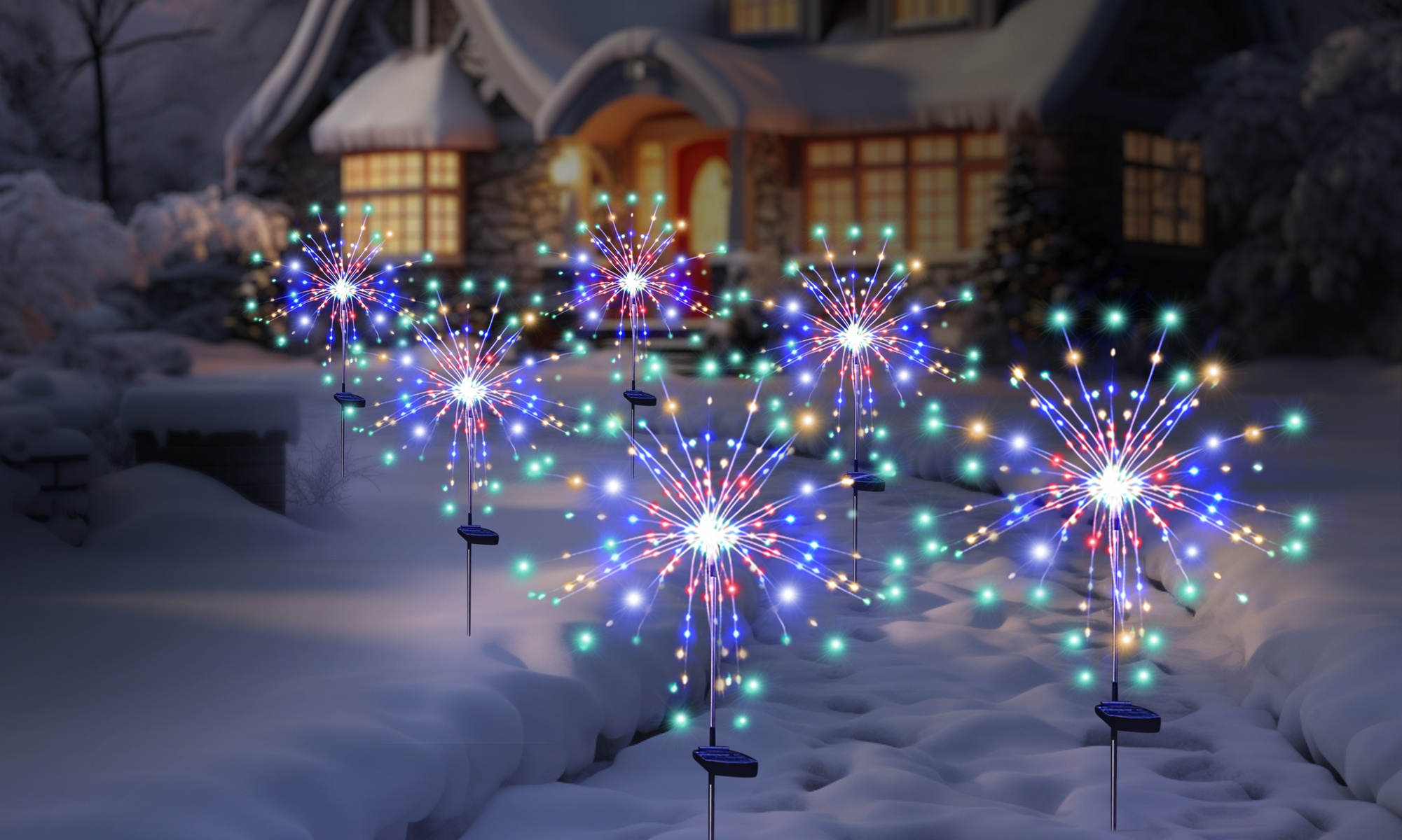 Up to Six Packs of Solar 120LED Firework Lights for Christmas Decorations