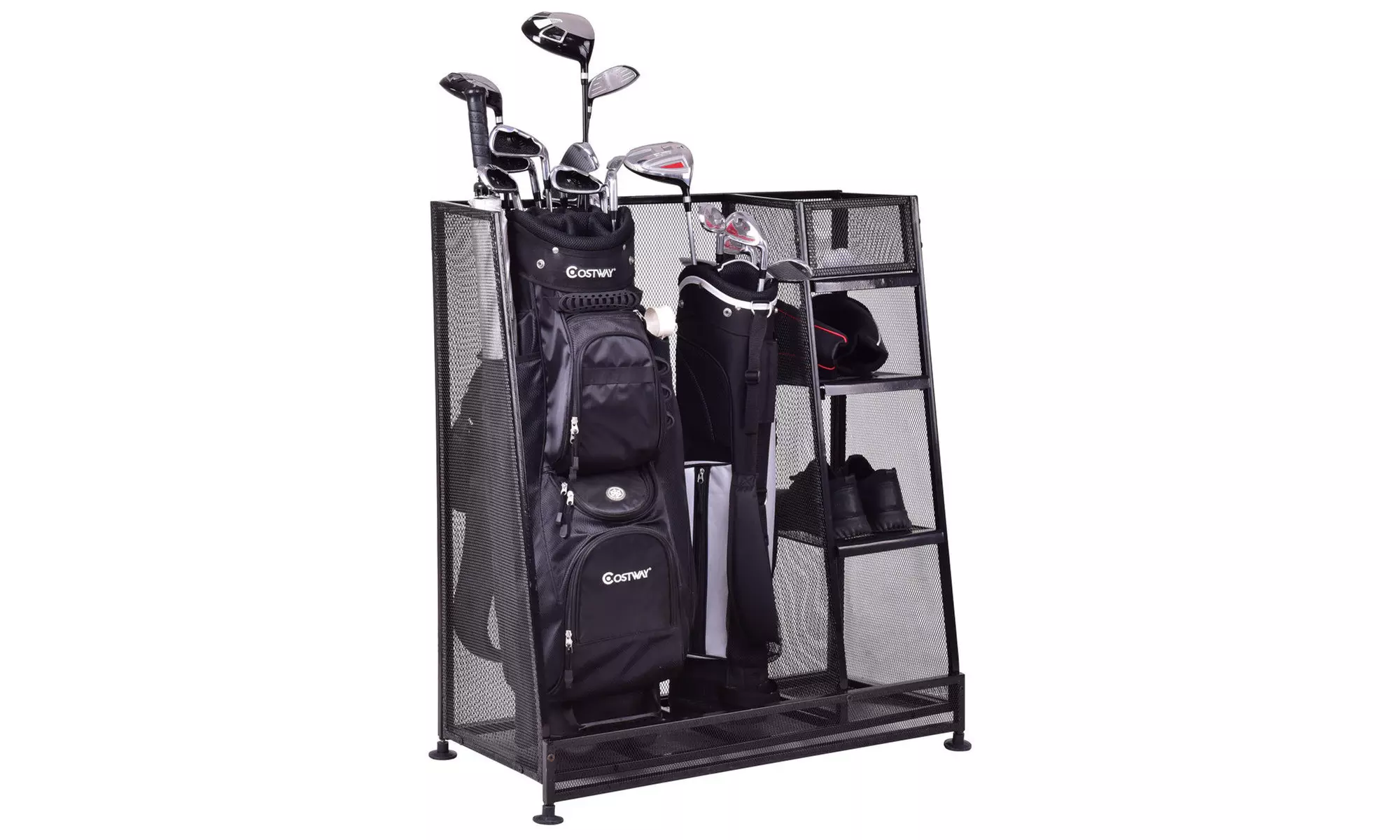 Goplus Dual Golf Organizer Storage Rack Fit 1-2 Golf Bags Clubs Accessories - Primary Image