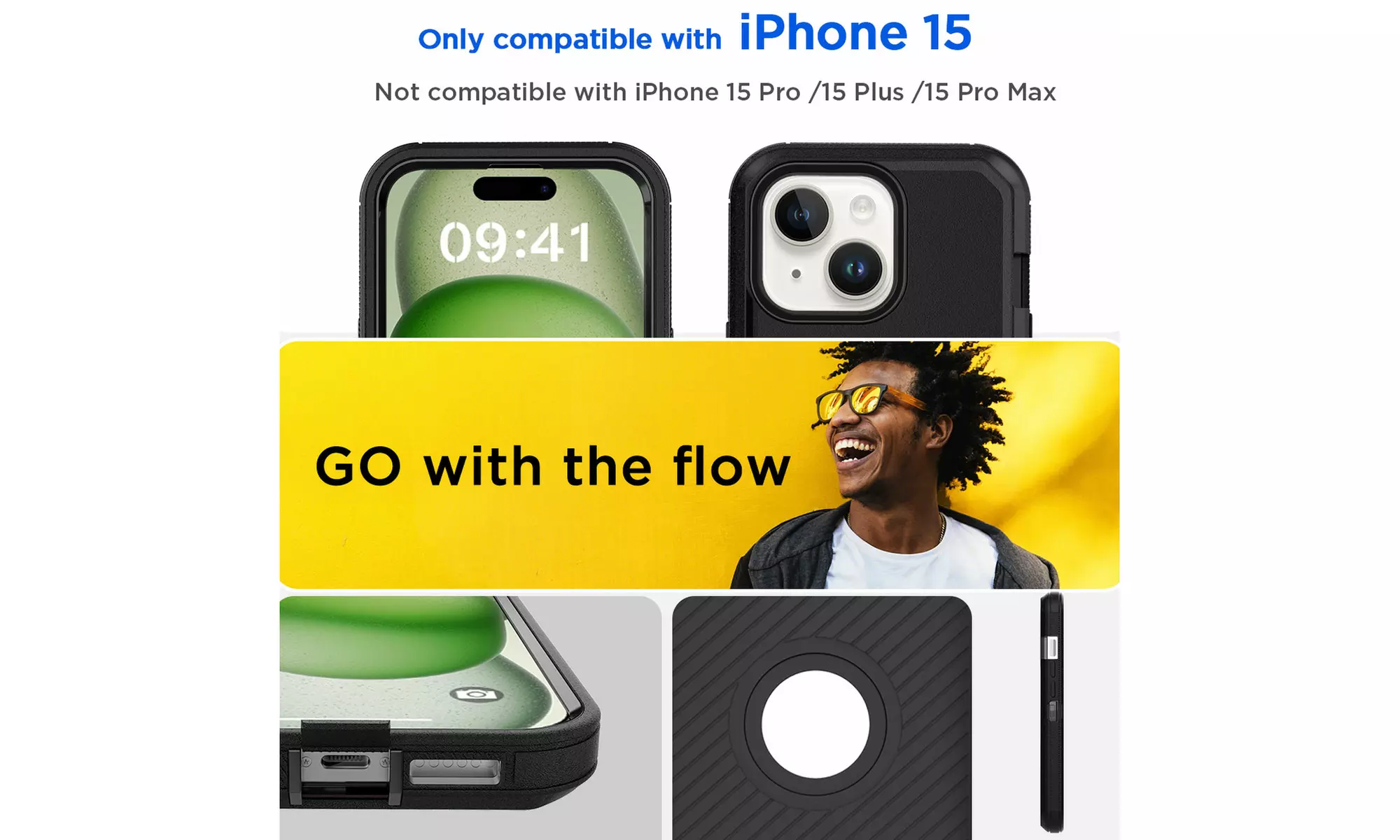 For iPhone 15 Pro Max/15 Case Shockproof Heavy Duty Rugged Cover Logo View