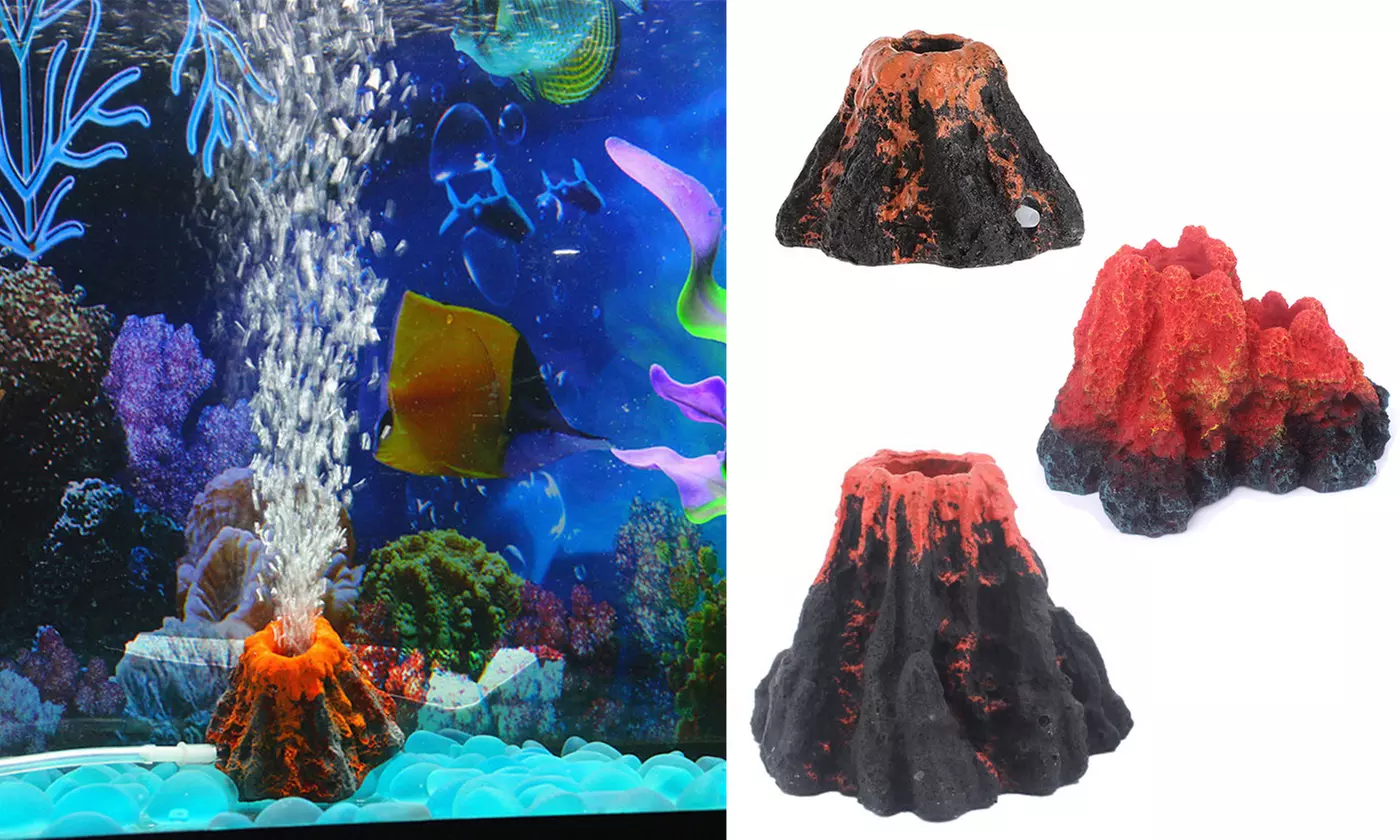 Aquarium Decoration Volcano Shape Fish Tank Ornament with Air Pipe &Bubble Stone - Primary Image