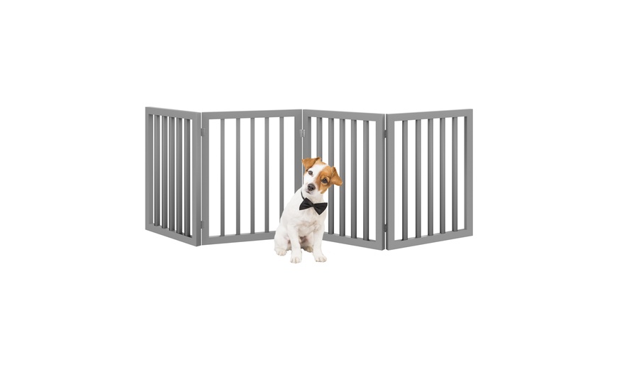 Freestanding Pet Gate - 4 Panel Wooden Folding Fence By Petmaker | Groupon