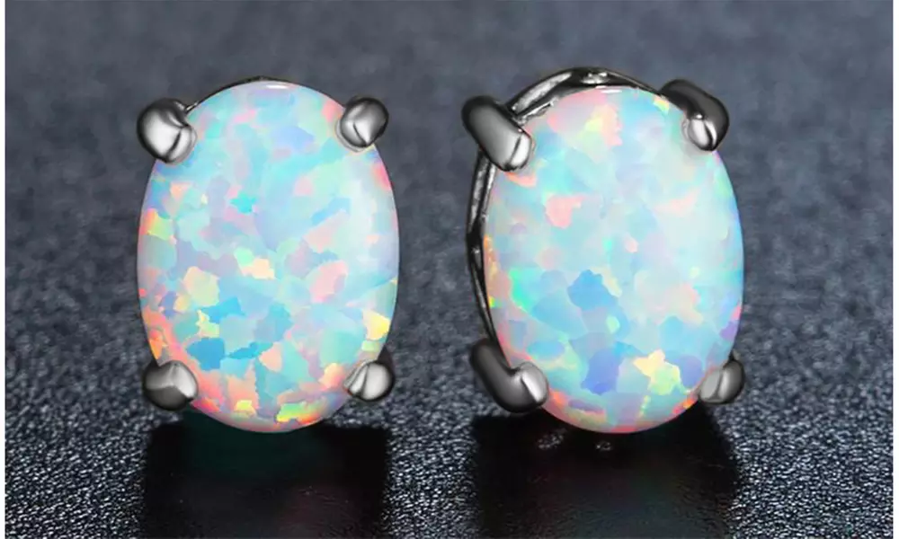 2.00 CTTW White Ethiopian Opal Oval Cut Sterling Silver Studs