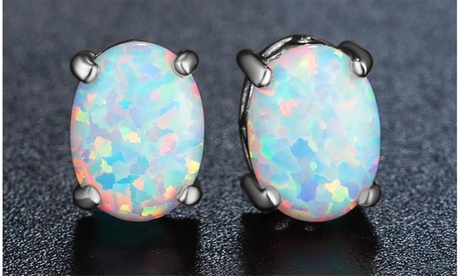 2.00 CTTW White Ethiopian Opal Oval Cut Sterling Silver Studs 2 Ct Opal October Created Opal Sterling Silver