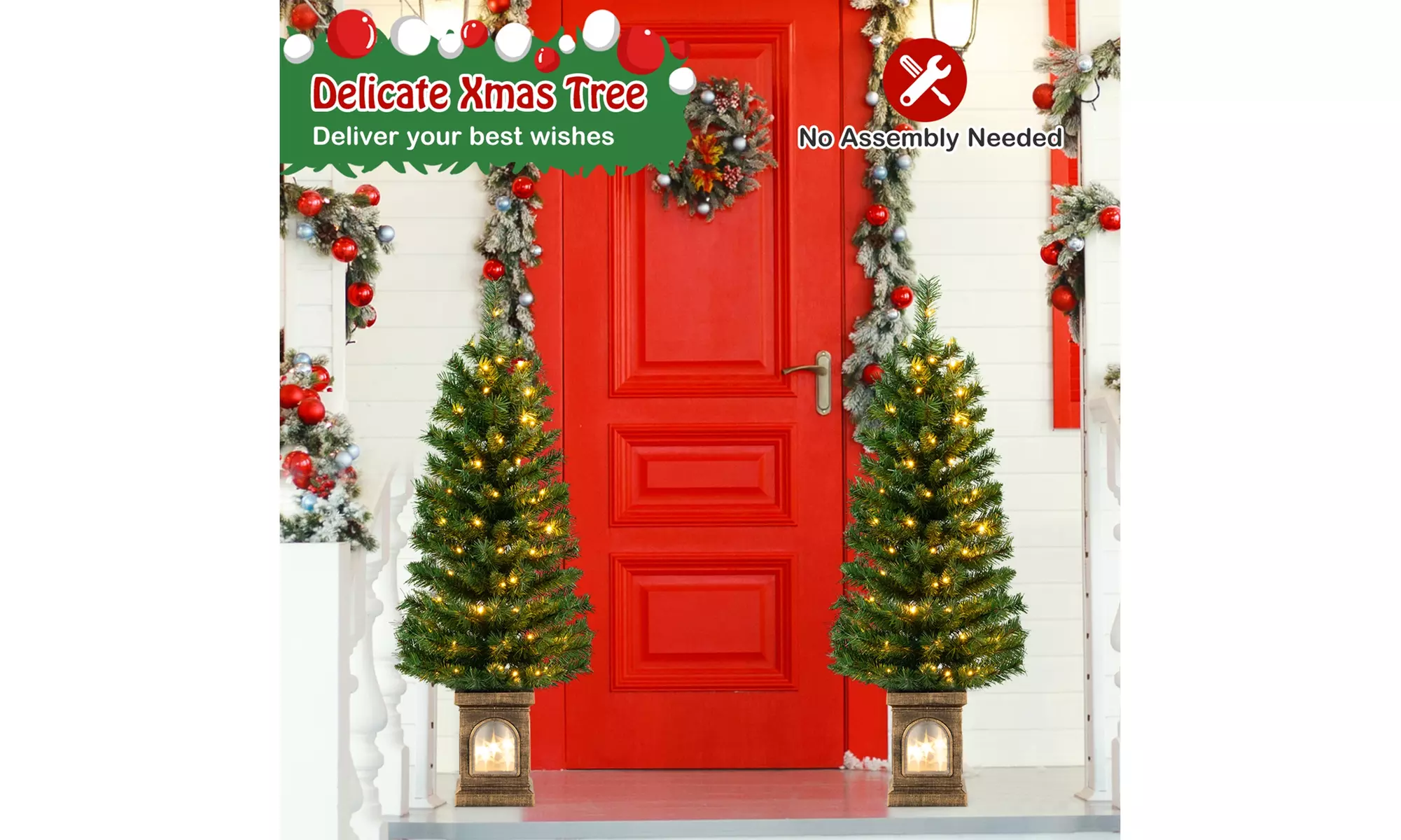 Costway 4 FT Pre-Lit Potted Christmas Tree Artificial Decor 3 Lighting Modes