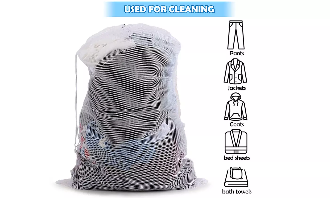 2Pcs Heavy Duty Laundry Bag Large Mesh Wash Clothes With Drawstring Top Closure