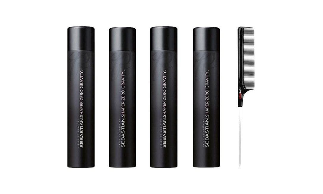 Sebastian Shaper Zero Gravity Hairspray 10.6oz-4Pack w/black steel comb