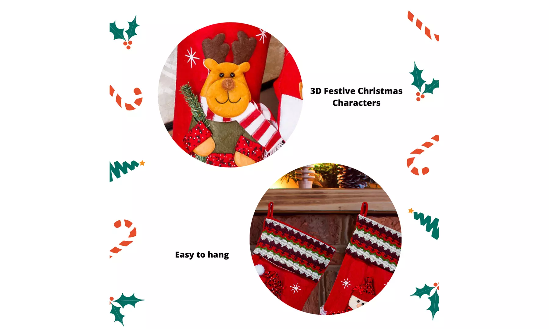 Jolly Christmas Stockings 2-Pack or 3-Pack Festive Holiday Décor