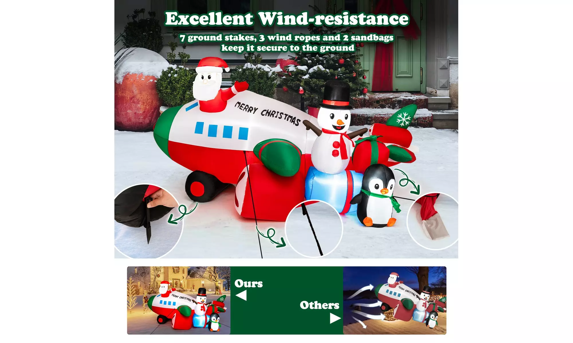 Costway Inflatable Christmas Santa Claus Helicopter Snowman Penguin Lights